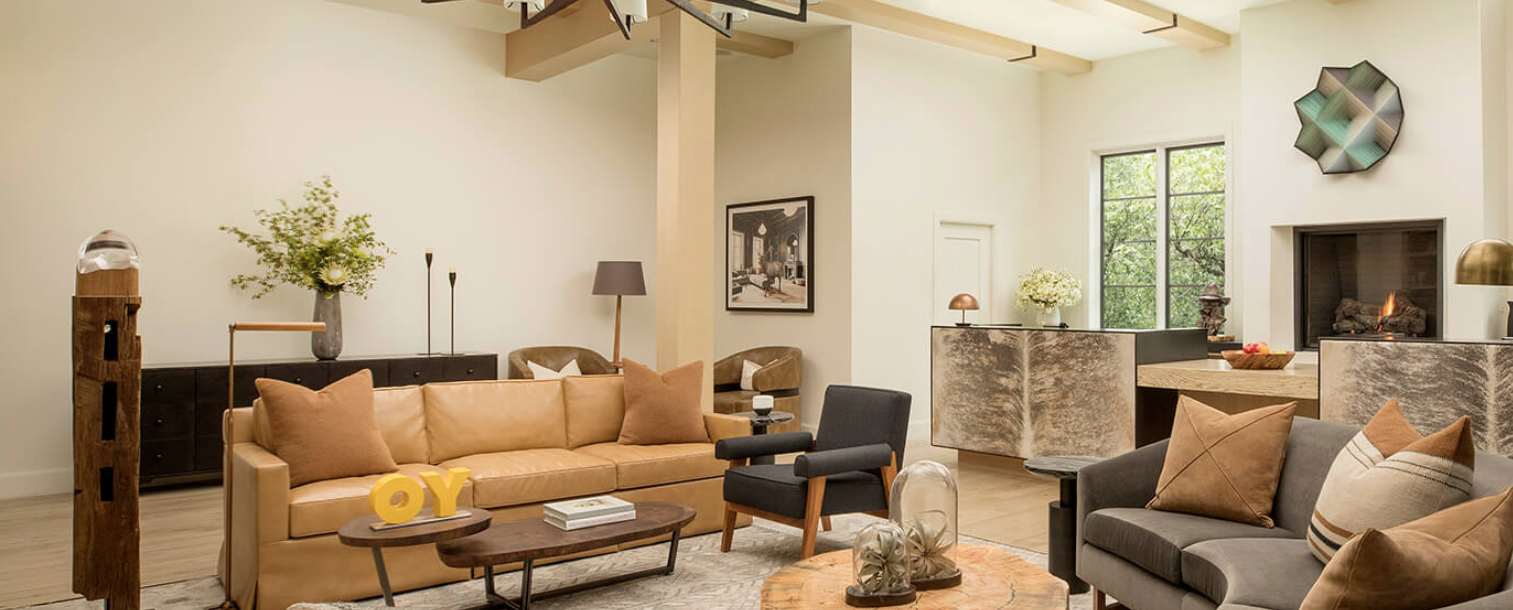 MacArthur Place Hotel Spa lobby with a couch and pillows