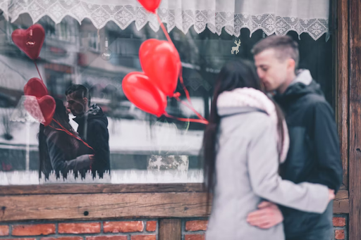 A couple at a store on a Valentine's Date