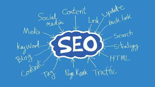 SEO written in the middle of brainstorming ideas