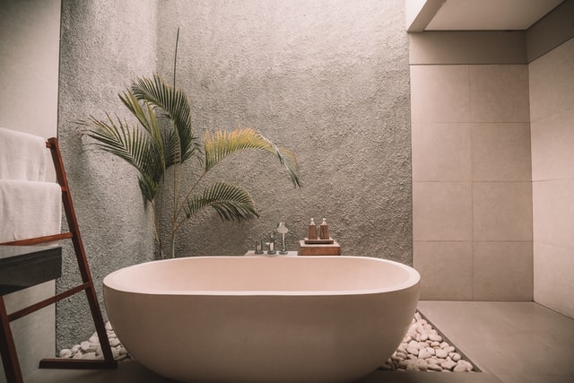 A bathroom designed designed like a spa