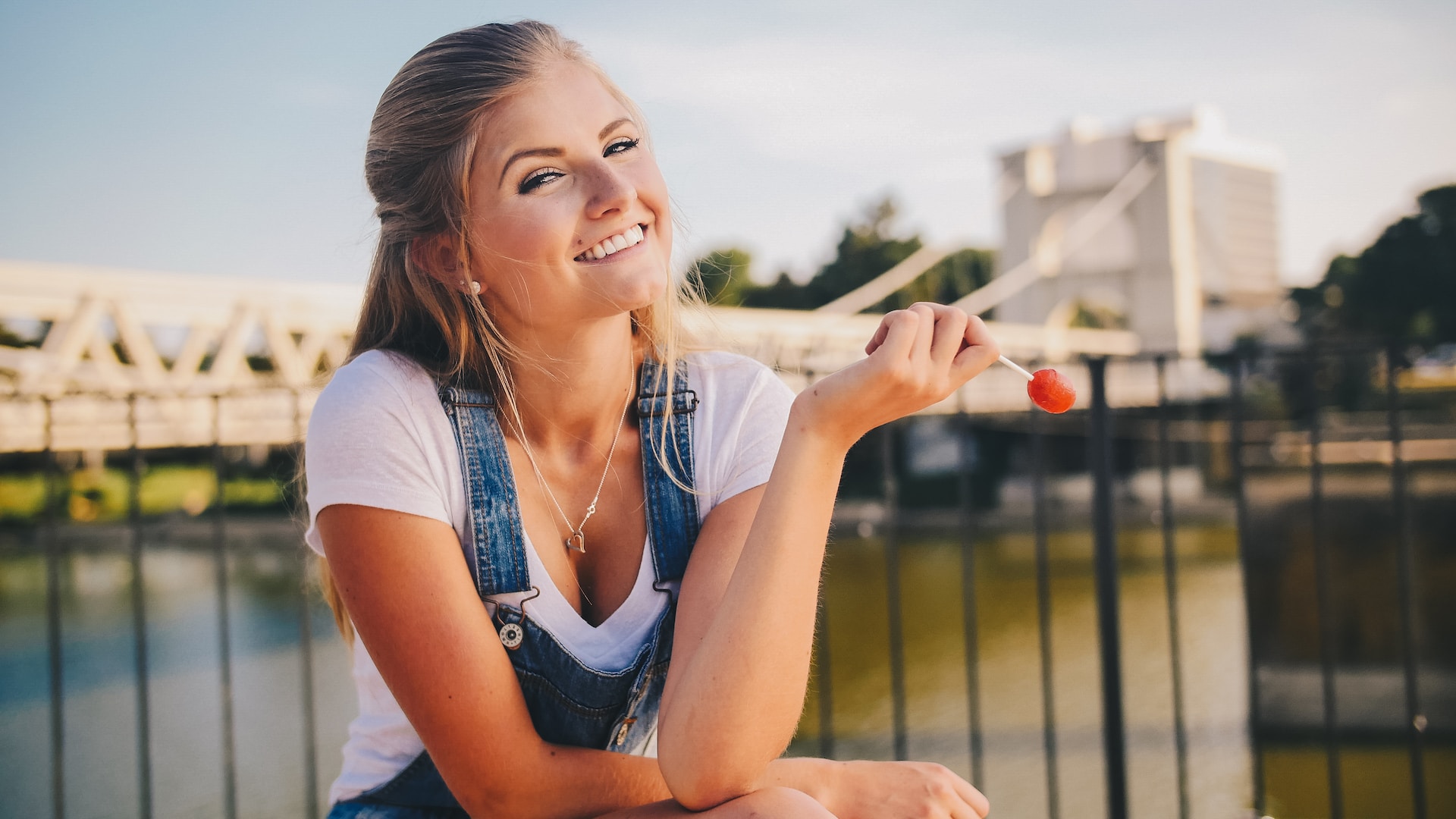 A woman with perfect small sweater boobs